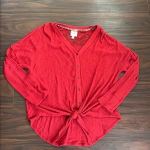 Knox Rose Waffle Knit Tie Front Top
